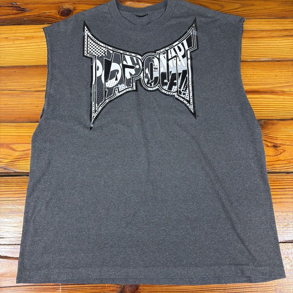 VTG Tapout WWE Shirt Mens XL Gray Sleeveless Workout Gym Tank Top POW/SWAP!